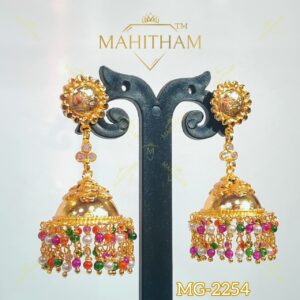 Multi colour hanging jhumka earring two layer design premium gold finish MG-2254