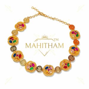multi colour stone coin choker gold finish jewellery MG-2256