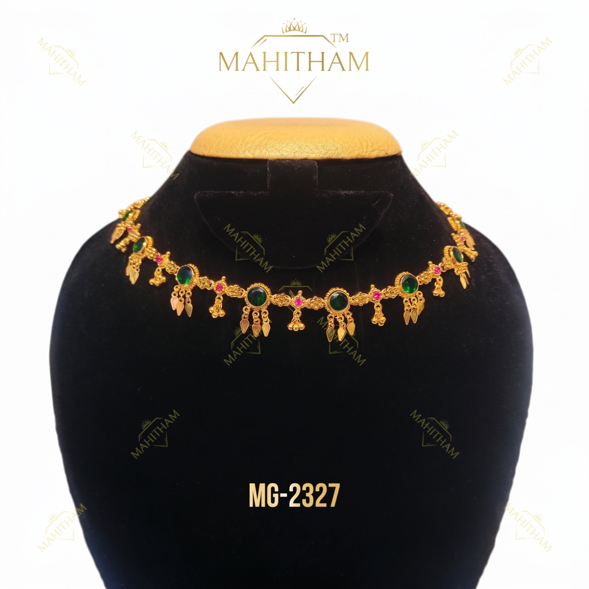 Alukk Eka Necklace MG-2327 | Green Stone