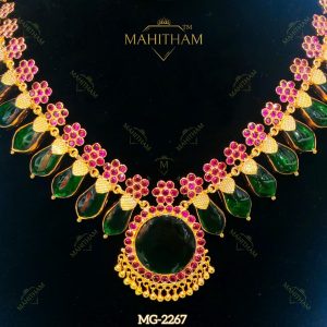 Green Nagapadam Flower Ruby Necklace MG-2267