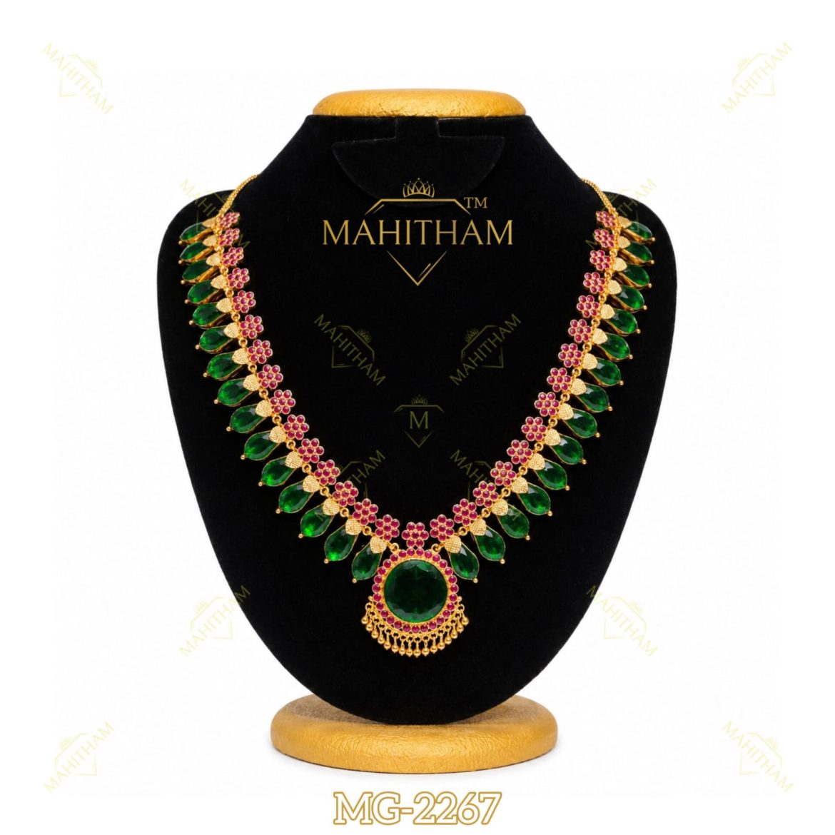 Green Nagapadam Flower Ruby Necklace MG-2267