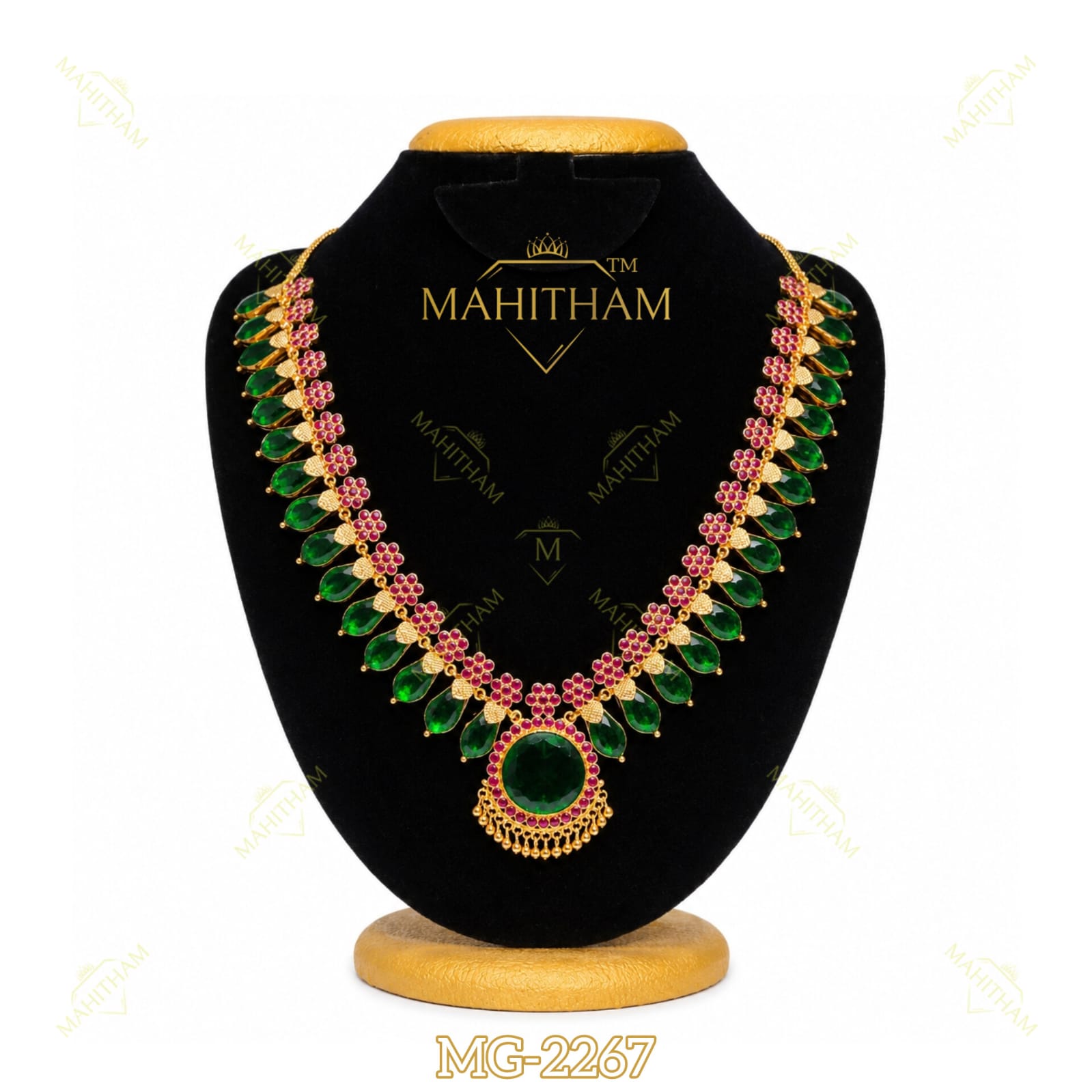 Green Nagapadam Flower Ruby Necklace MG-2267