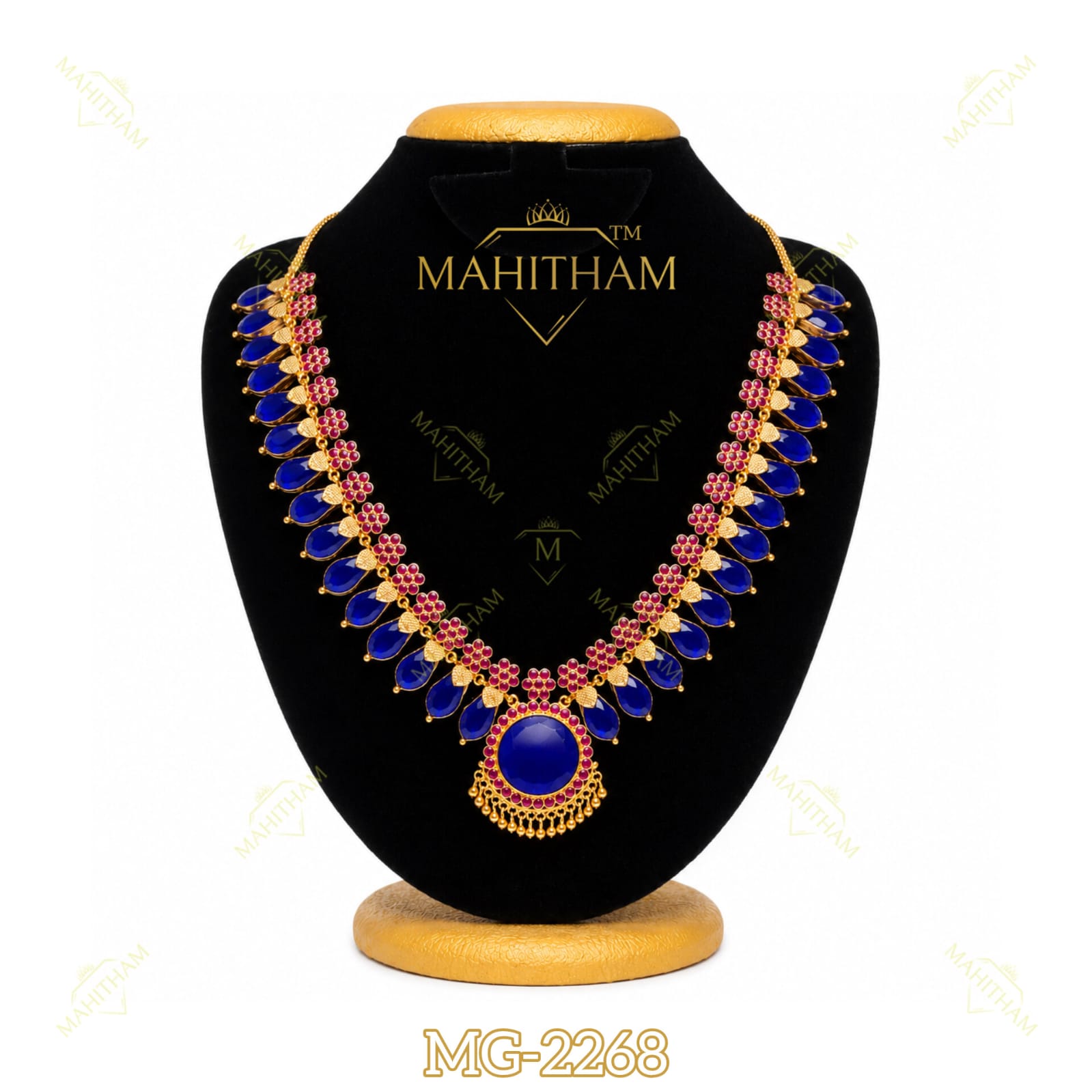 Blue Nagapadam Flower Ruby Necklace MG-2268