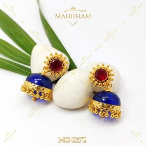 royal blue glass stone jhumka earrings traditional gold finish MG-2272