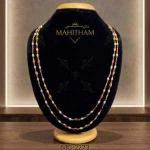 Double Layer Pearl Avil Chain MG-2273 with pearl detailing and avil motif design in premium gold finish