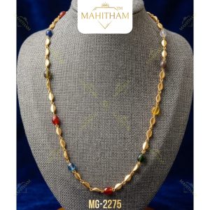 Navarathna avil mala chain with colourful stone accents and premium gold finish MG-2275