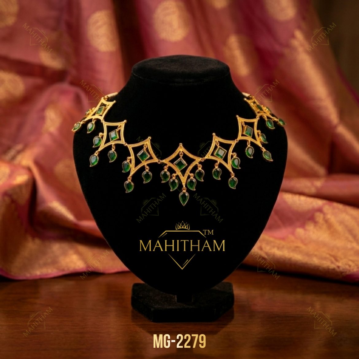 Mango Drops Necklace MG-2279 | Green Stone Traditional Necklace