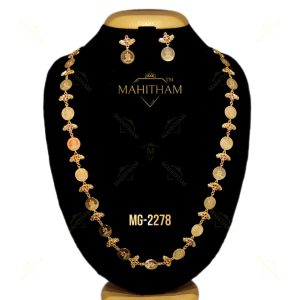 Lakshmi Coin Ruby Haram Necklace Set MG-2278 Premium Gold Finish Handmade Traditional Jewellery