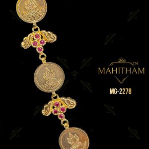 Lakshmi Coin Ruby Stone Connector Detail MG-2278 Premium Gold Finish Traditional Haram