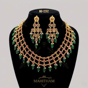 Layered Green Beads Necklace and Earrings MG-2282