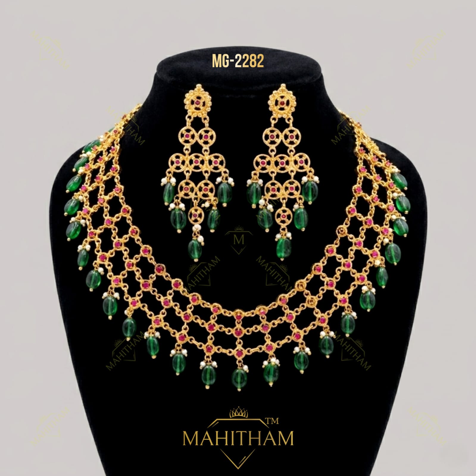 Layered Green Beads Necklace and Earrings MG-2282