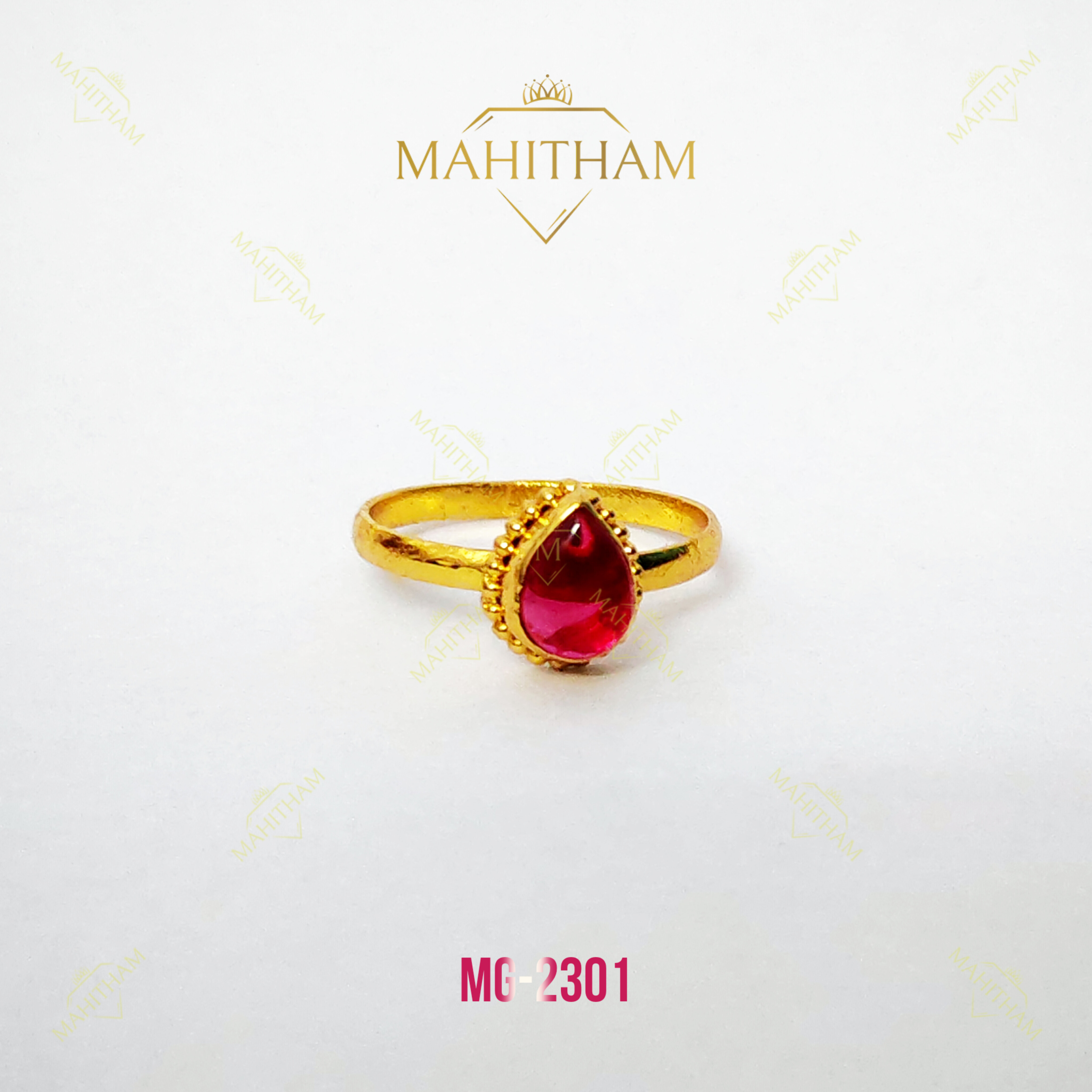 Ruby Drop Stone Ring MG-2301 Traditional Gold Finish Ring