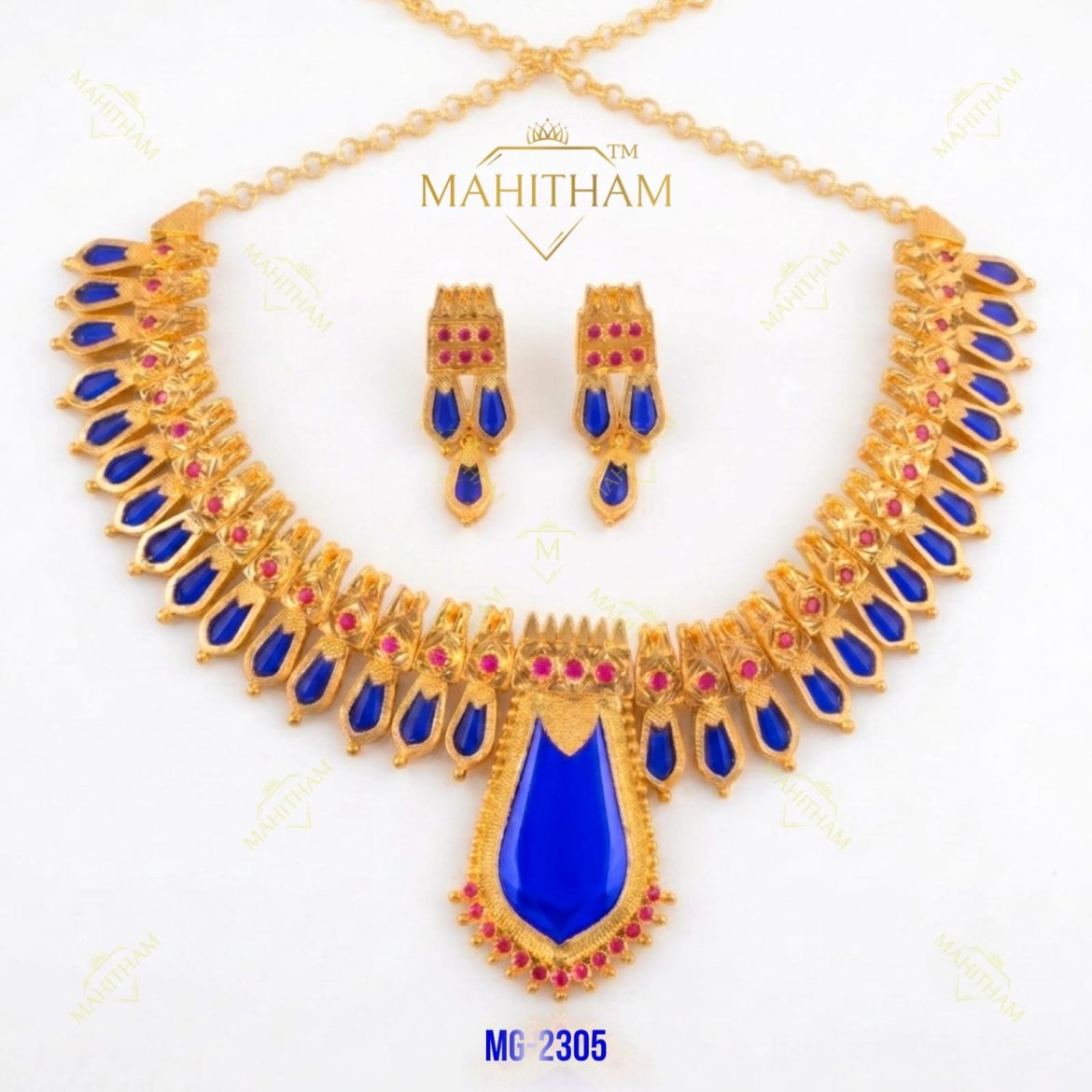 Blue Nagapadam Necklace Combo Set MG-2305