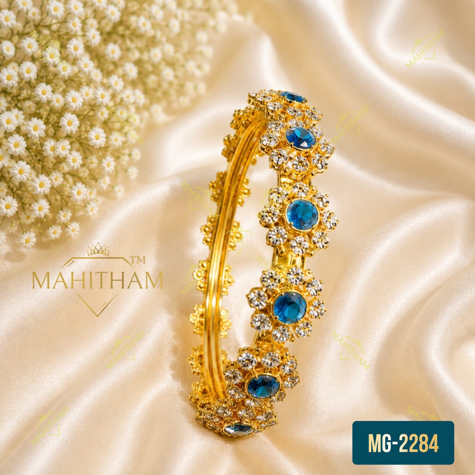 Blue Stone Floral Bangle MG-2284