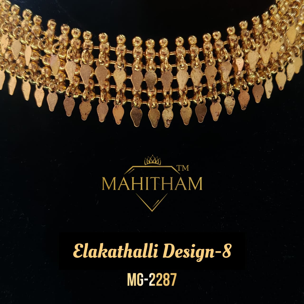 Elakathalli Design-8 Layered Leaf Choker Detail MG-2287 Premium Gold Finish