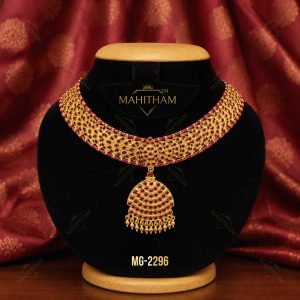 Kandassaram Ruby Stone Necklace Design-5 MG-2296 with Hanging Pendant