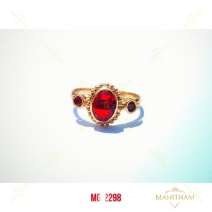 Ruby Three Stone Ring MG-2298 Traditional Gold Finish Adjustable Ring