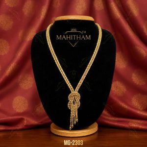 Pavithra Kettu Haram Necklace MG-2303 handcrafted Kerala traditional long necklace with premium gold finish by Mahitham
