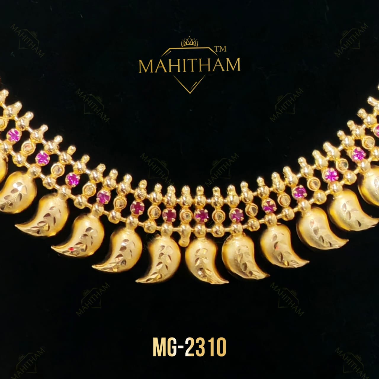 Gold Finish Mango Mala Necklace with Ruby MG-2310