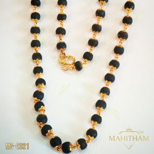 Mahitham Kari Mani Mala MG-2321 with traditional black beads and gold-finish decorative connectors