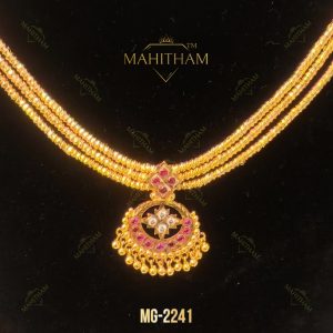 Moonizhamani Mala With Ruby Pathakam Pendent-1