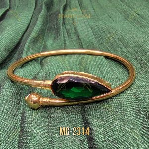 Mahitham Emerald Gopi Stone Bangle MG-2314 with deep green faceted stone and premium gold finish