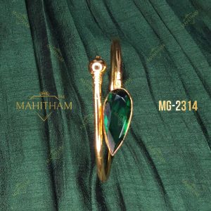 Emerald Gopi Stone Bangle MG-2314 showing open bangle design, green centre stone and gold-finish detailing