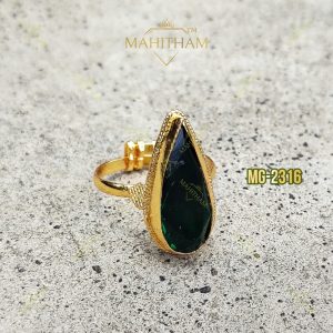 Green Emerald Gopi Adjustable Ring MG-2316 with faceted green stone and premium gold finish