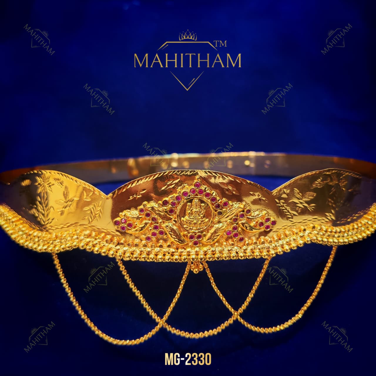 Mahitham MG-2330 hip belt with ruby-coloured accents and intricate gold-finish detailing